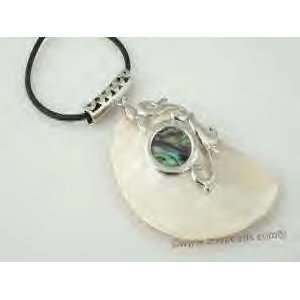  Mother of Pearl & Abalone Pendant on black cord 