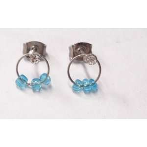  Transparents Blue Beads Steels Earrings 