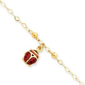    10 Inch 14k Gold Adjustable Enameled Ladybug Anklet Jewelry