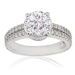  1.35 Ct Round IDEAL Cut Diamond Engagement Ring Pave Set 