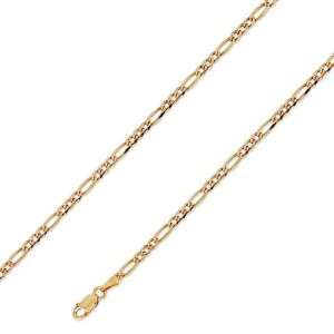  14K Solid Yellow Gold DC Figaro Chain Necklace 3mm (7/64 