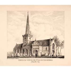 1843 Zinc Lithograph Relton Bredon Church Strickland Parish England 