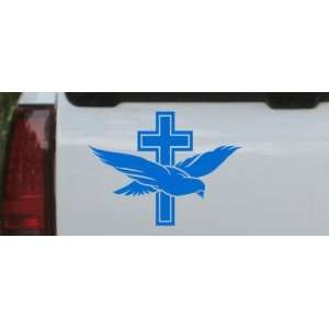 Dove With Cross Christian Car Window Wall Laptop Decal Sticker    Blue 