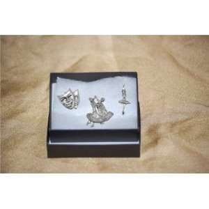  Boxed Gift Set of 3 Pewter Pin Badges Dance Theatre Mask 