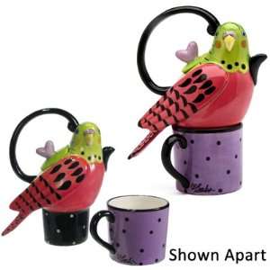    Pink Parakeet Tea For One Teapot Babs Keller