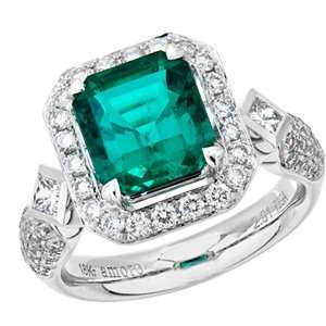  3.89 Carat 18kt White Gold Original Colombian Emerald and 