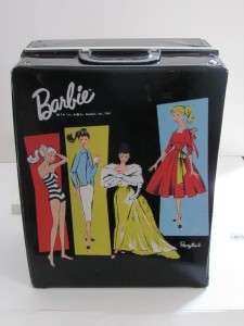 1961 VINTAGE BARBIE BLACK CLOTHING AND DOLL CASE TRUNK  