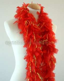 45gm chandelle feather boa, Red with Gold Tinsel, NEW  
