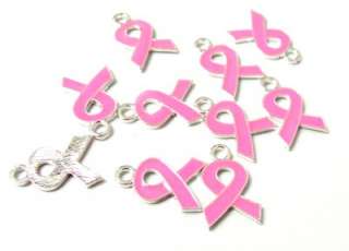 Bulk Lot 10 Pink Ribbon Breast Cancer Awareness Charms  