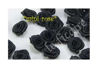 Mini Satin Ribbon Rose Flowers Appliques Trims Black  