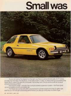 1976 yellow AMC Pacer X Never This Wide 2pg print ad  