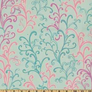  44 Wide Elizabeth Anne Tendril Vines Teal/Pink Fabric By 