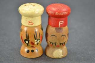 Wood Salty and Peppy Set Vintage Salt/Pepper Shakers  