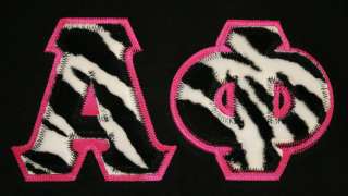 alpha phi letters with zebra letters w hot pink background