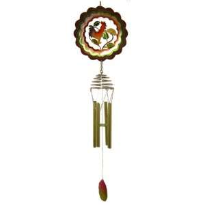  34 inch 3D Metal Red And Golden Yellow Rooster Wind Chime 