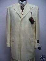 MENS 3PC STRIPED LT YELLOW ZOOT SUIT SIZE 46R NEW SUITS  