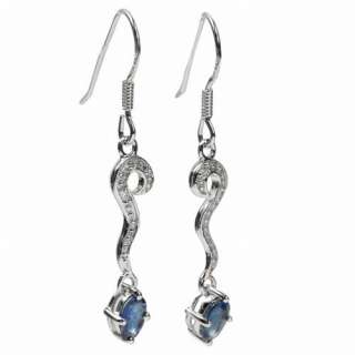 33ctw Sapphire & Zircon Solid 925 Silver Earring   Click Image to 