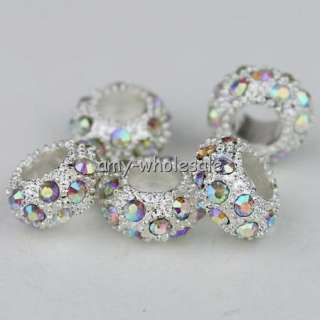 5X COLORFUL CRYSTAL SILVER SPACER CHARM BEADS M010810  