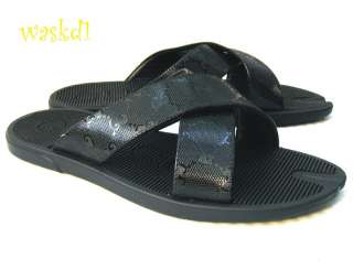 GUCCI mens Black GG IMPRIME rubber sole slides FLIP FLOPS shoes NIB 