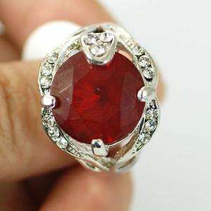   Ladys Red Round Gemstone 18K GP Diamante Zircon CZ Ring Jewelry