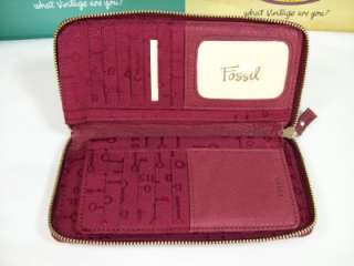FOSSIL WALLET ZIP AROUND CLUTCH MERCER LEATHER BERRY NWT  