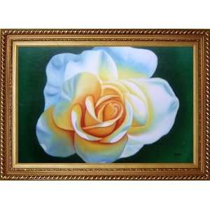 White Yellow Rose Bud on Dark Slate Gray Background Oil Painting, with 