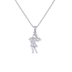   Silver Cubic Zirconia Girl Singer Pendant Necklace, 18 Jewelry