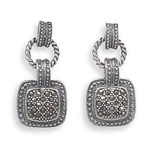   Post Earrings with Ring Link and Square Marcasite Drop Jewelry