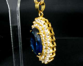 Fashion Jewelry Xmas Gift Oval Cut Blue Sapphire Yellow Gold GP 