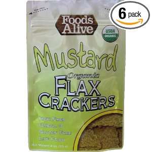 Foods Alive Golden Flax Crackers, Mustard, 4 Ounce Pouch (Pack of 6 