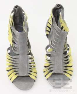 Charlie My Love Yellow & Grey Twisted Leather Open Toe Heels, Size 10 