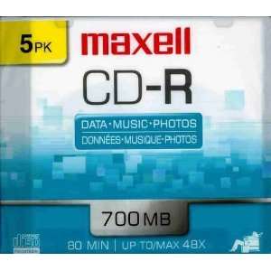  Maxell CD R 700 SLIM CASE 80 Min/700 MB CD Rs, 5 pack 