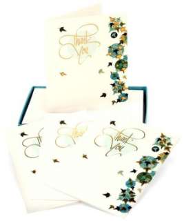   Blue and Gold Leaves Thank You Boxed Card Set of 12 