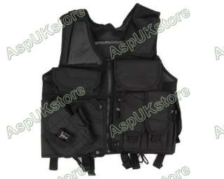 Airsoft Tactical Combat Hunting Vest w/ Holster  Black  
