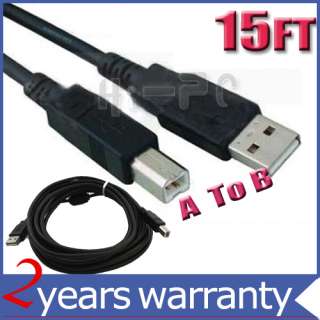 NEW BLACK 15 FT USB 2.0 A B PRINTER CABLE FOR PC 15FT  