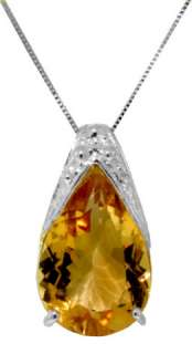 Natural Yellow Citrine Gemstone Solitaire Pendant Chain Necklace 14K 