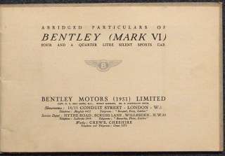 BENTLEY 4 ¼ Litre MARK IV Sports Car Brochure c1949  