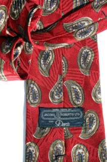   ROBERTS MEN SILK TIE RED BROWN BLUE GOLD PAISLEY HAND SEWN IN USA 1738