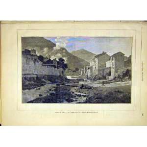  Lodeve Baudouin Buildings Landscape French Print 1881 