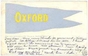 1907 OXFORD OHIO COLLEGE FOR WOMEN PENNANT POSTCARD  