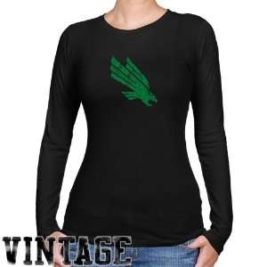 com North Texas Mean Green Ladies Black Distressed Logo Vintage Long 