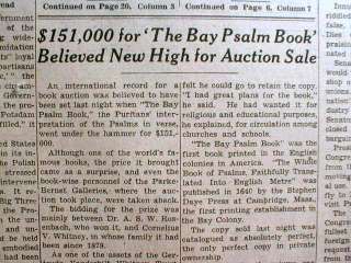 1947 NY Times newspaper 1640 BAY PSALM BOOK sold ROSENBACH   new 