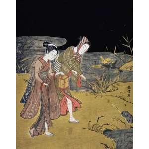  A Young Couple Catching Fireflies at Night On The Banks of 