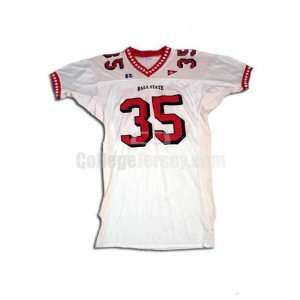  White No. 35 Game Used Ball State Russell Football Jersey 