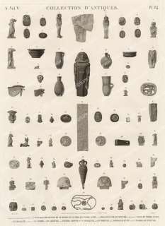 Description Egypte Amulette Vases Statue   Gravure 19e  