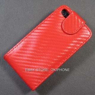 New Flip Top Leather Case Cover Carbon Fiber For Apple iPhone 4S 4 S 