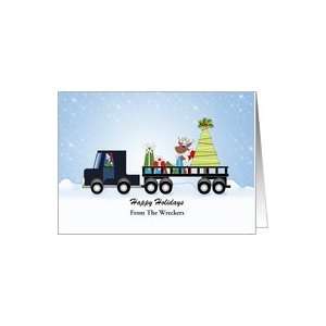 Rollback Wrecker Truck Christmas Card Customizable Text Reindeer Tree 