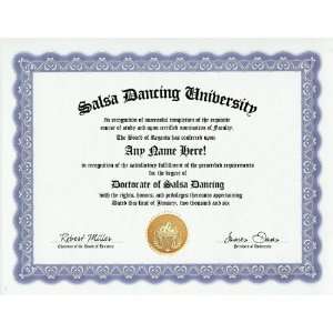  Salsa Dancing Dance Degree Custom Gag Diploma Dancer 