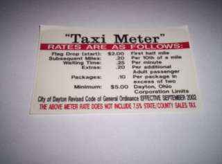YELLOW CAB TAXI DRIVER METER RATE DECAL STICKER 2002  