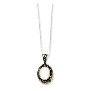   Silver Marcasite and Mother of Pearl Necklace QG1949 18 Jewelry